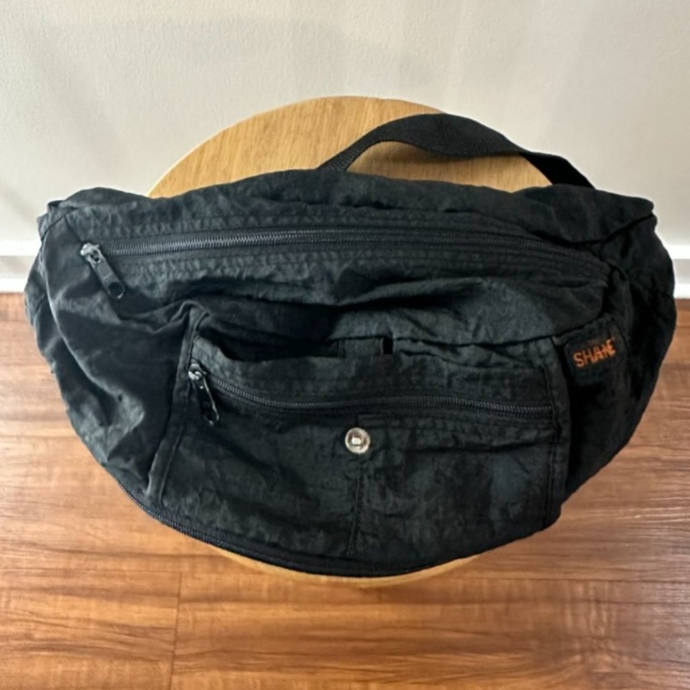 Vintage Shane Black Fanny Pack Bum Bag Waist Three Pocket 80s Retro Design